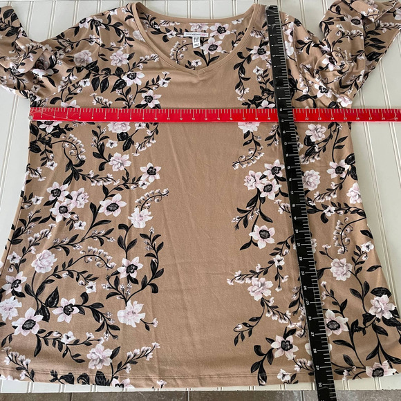 Isaac Mizrahi Taupe Tan Floral V Neck Pullover size 2X - Picture 8 of 10